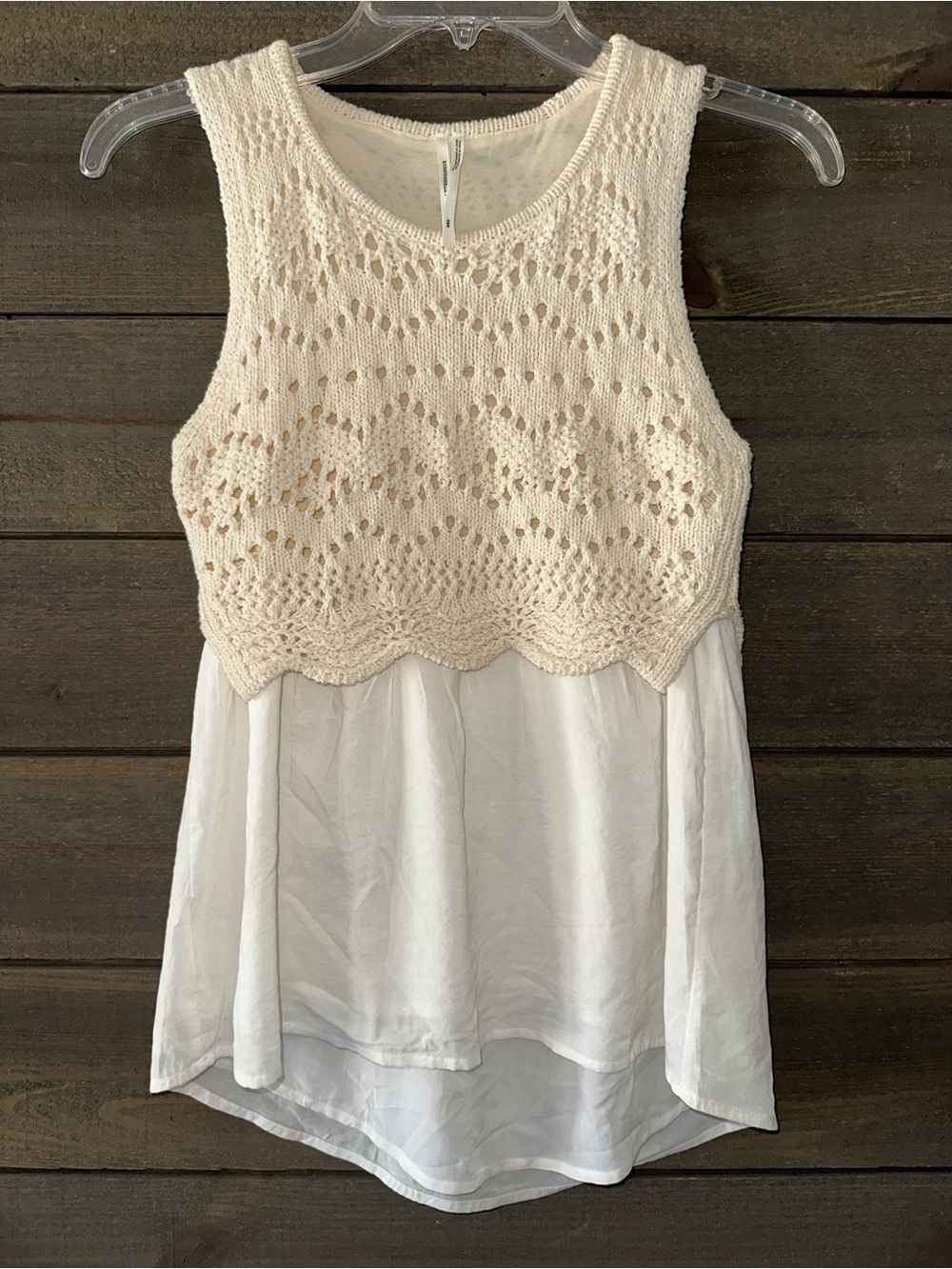ANTHROPOLOGIE Cream Crochet Knit Overlay Tank Top